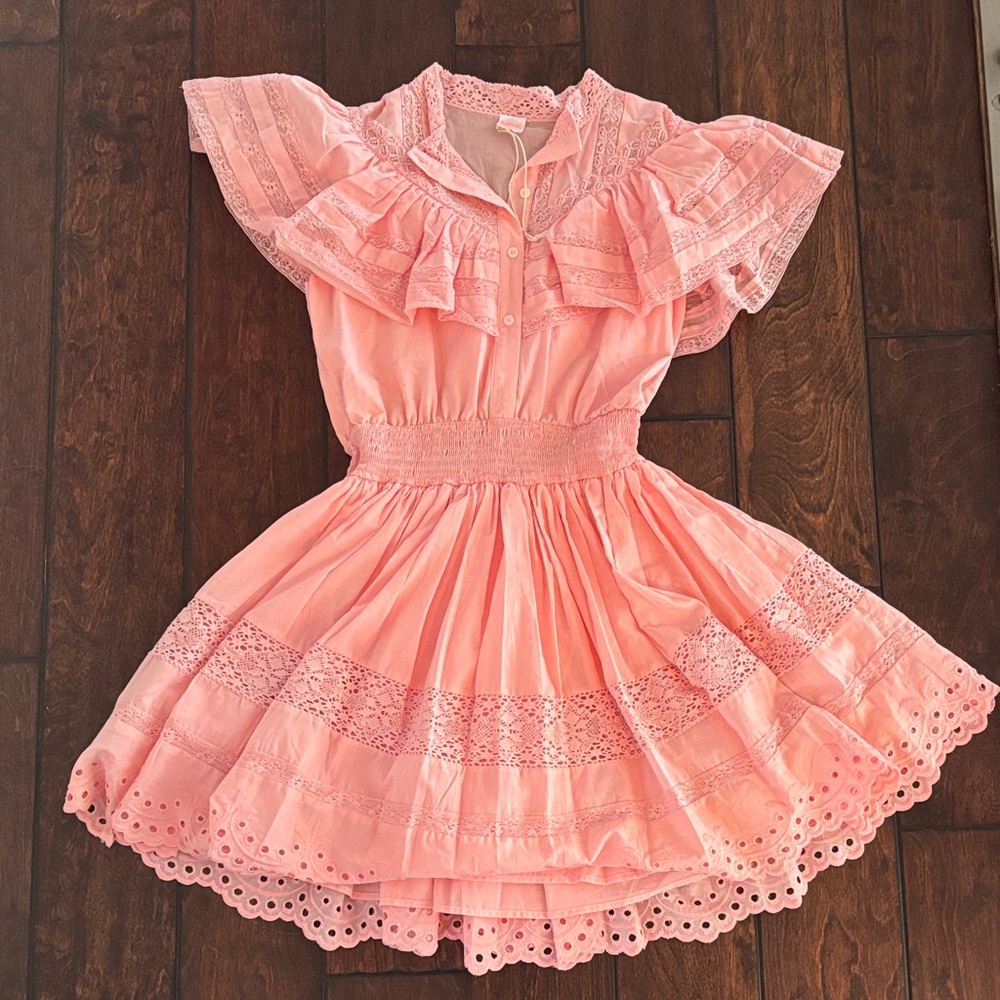 Marlow pink Kids Dress with Lace and Ruffles